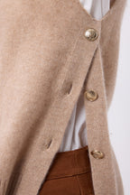Pull Col Montant Sans Manche Boutons Dorés Orta - Beige Creme - Femme