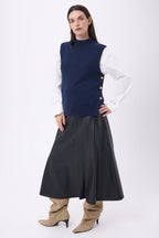 Pull Col Montant Sans Manche Boutons Dorés Orta - Bleu Marine - Femme