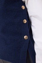 Pull Col Montant Sans Manche Boutons Dorés Orta - Bleu Marine - Femme
