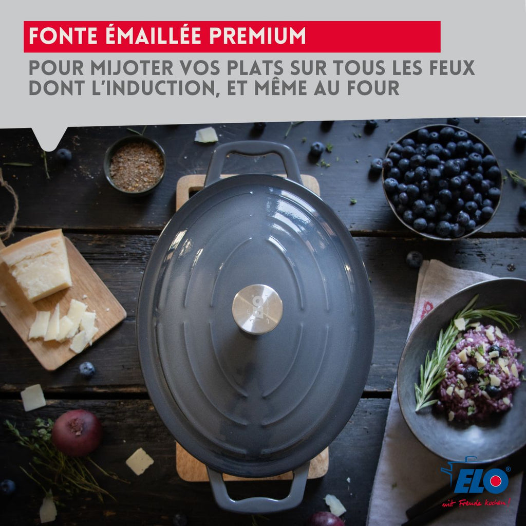 Cocotte Ovale En Fonte Émaillée Gris Classique Elo - Gris