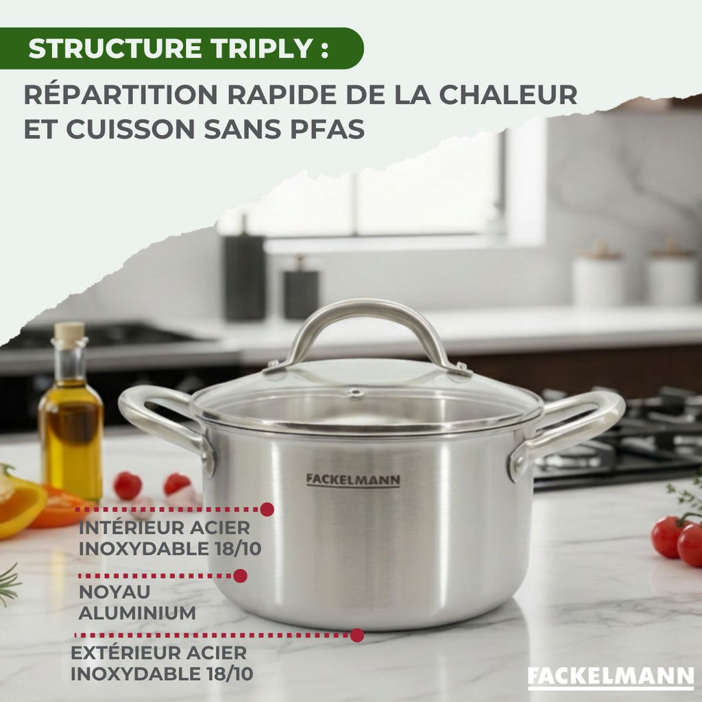 Casseruola Alta In Acciaio Inox 18/10 Triply Fackelmann Vita3 - Inox