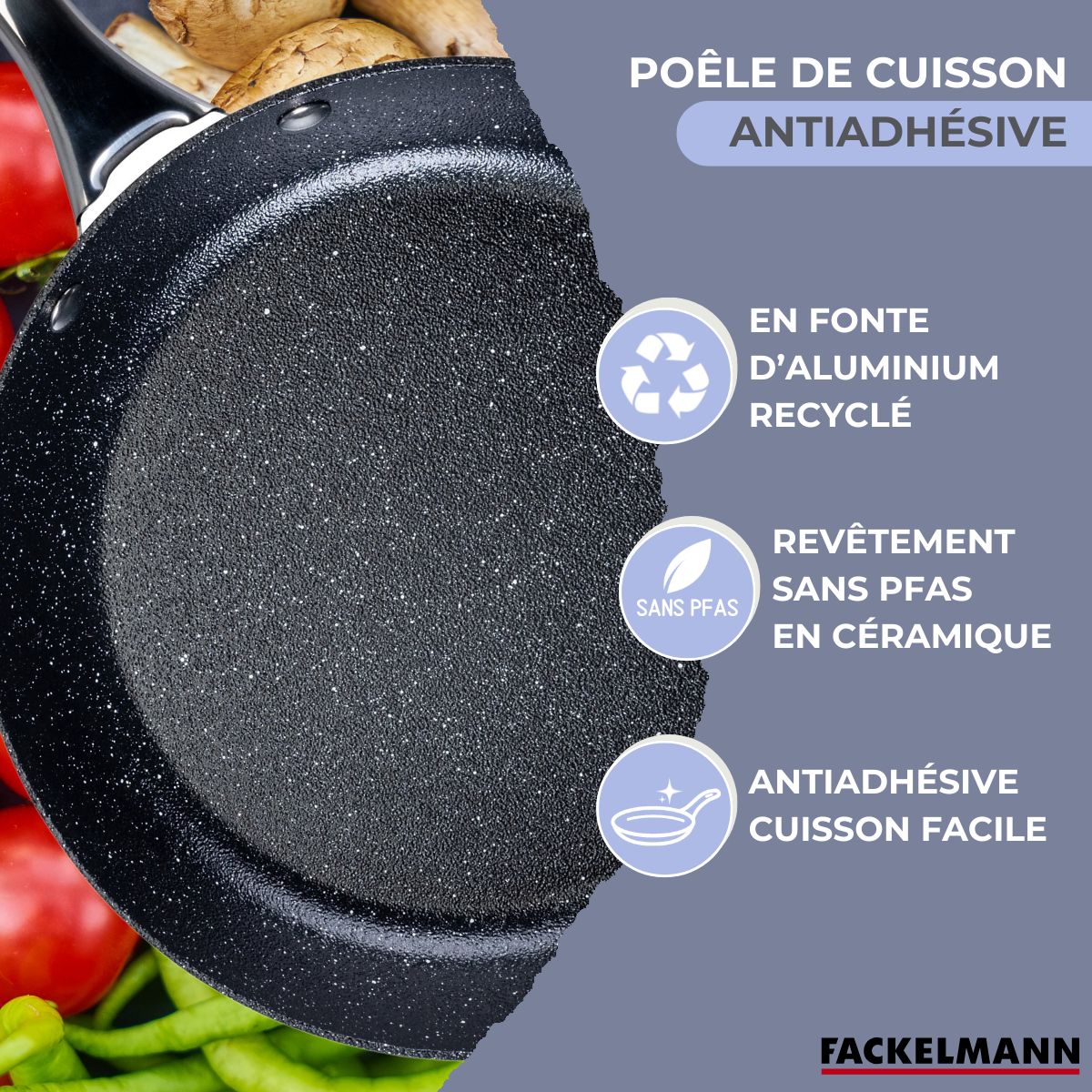 Poêle Fonte Alu Revêtement Antiadhésif Céramique Sans Pfas Fackelmann - Noir/Gris