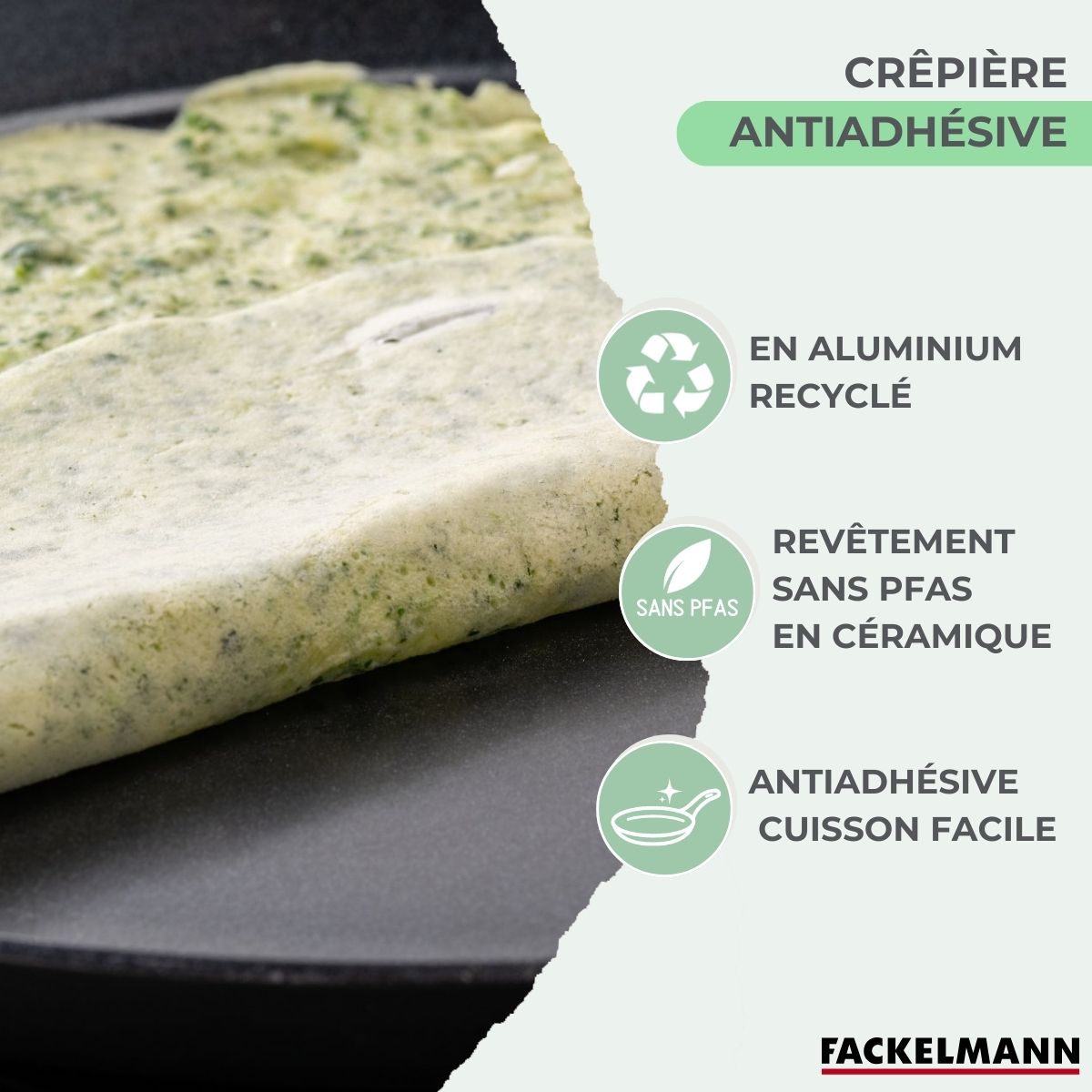 Crêpière Aluminium Revêtement Céramique Antiadhésif Sans Pfas Fackelmann Brandao - Noir/Vert