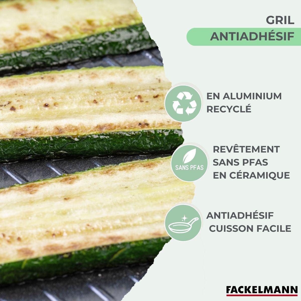 Gril Aluminium Revêtement Céramique Antiadhésif Sans Pfas Fackelmann Brandao - Noir/Vert
