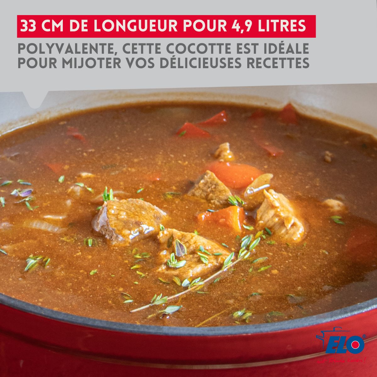 Cocotte Ovale En Fonte Émaillée De Long Rouge Cerise Elo - Rouge