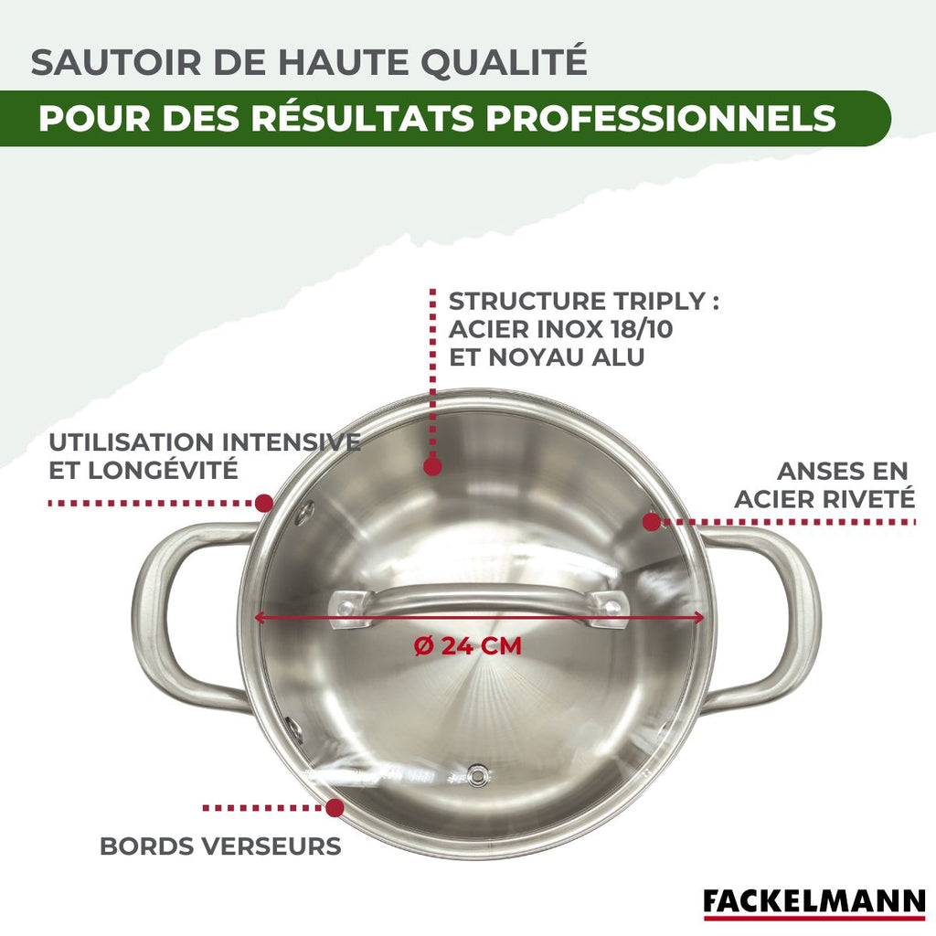 Casseruola Alta In Acciaio Inox 18/10 Triply Fackelmann Vita3 - Inox