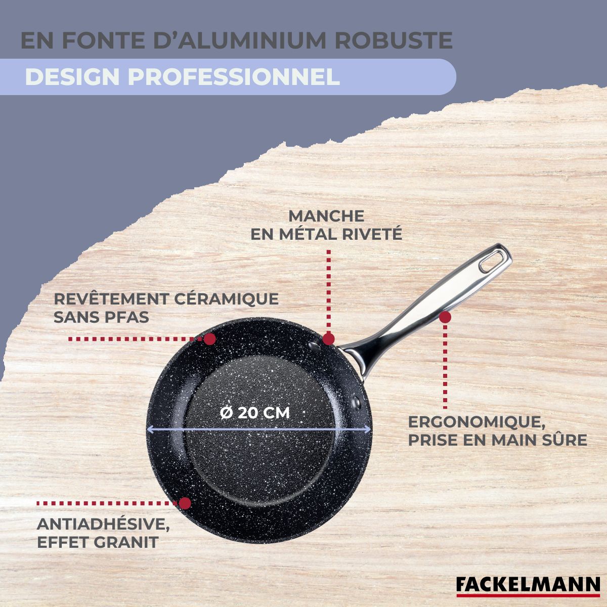 Poêle Fonte Alu Revêtement Antiadhésif Céramique Sans Pfas Fackelmann - Noir/Gris