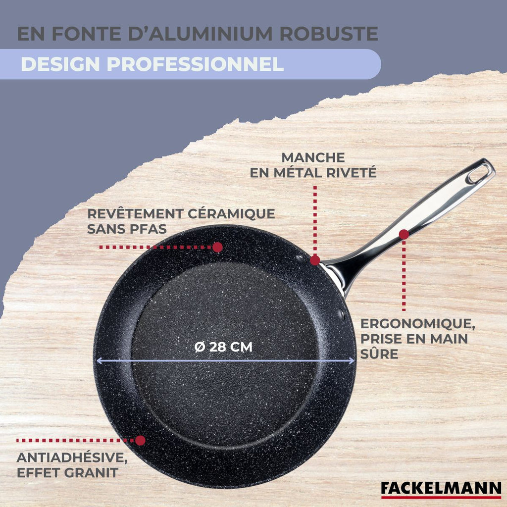 Poêle Fonte Aluminium Revêtement Antiadhésif Céramique Sans Pfas Fackelmann - Noir/Gris