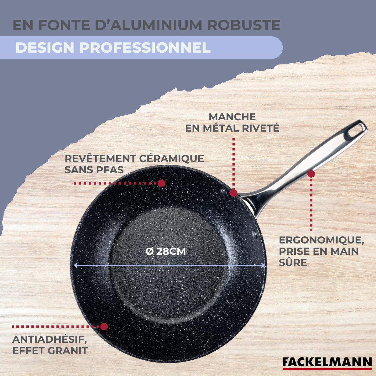 Wok Fonte Aluminium Revêtement Antiadhésif Céramique Sans Pfas Fackelmann - Noir/Gris
