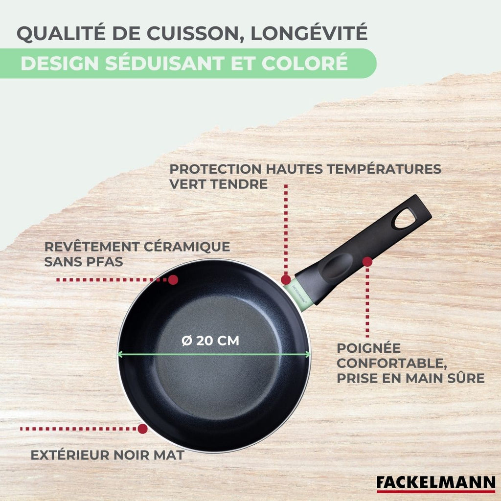 Poêle Aluminium Revêtement Céramique Antiadhésif Sans Pfas Fackelmann Brandao - Noir/Vert