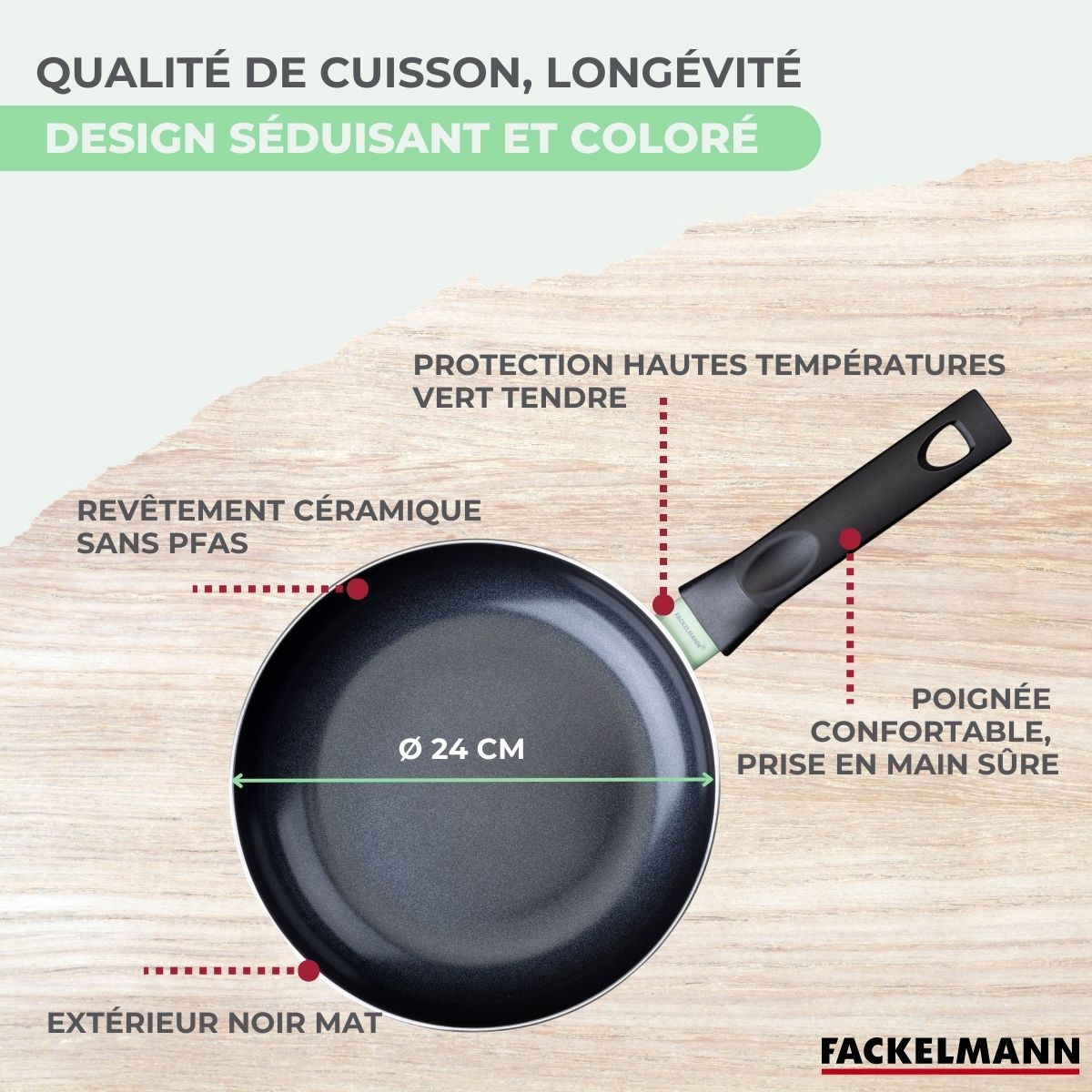 Poêle Aluminium Revêtement Céramique Antiadhésif Sans Pfas Fackelmann Brandao - Noir/Vert