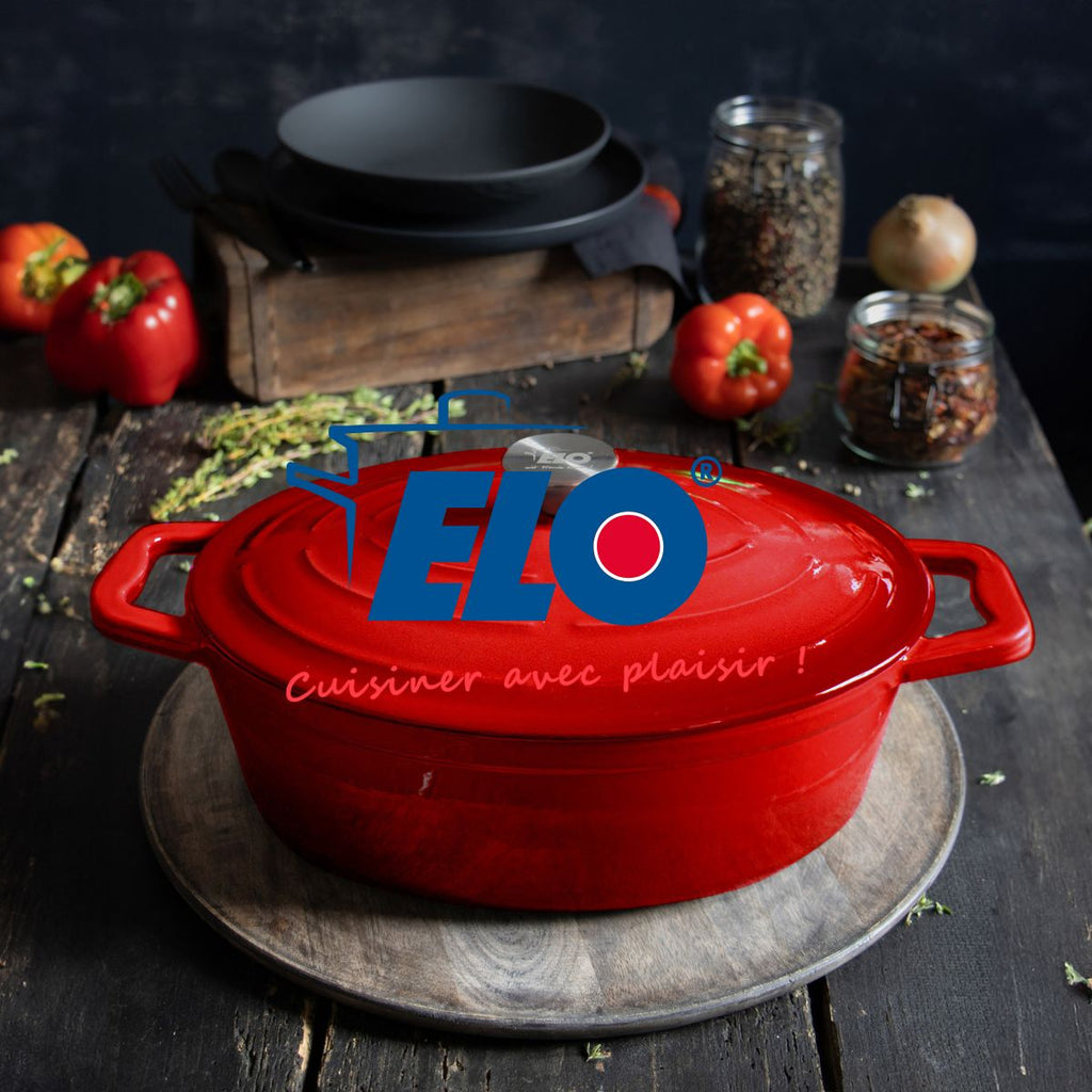 Cocotte Ovale En Fonte Émaillée De Long Rouge Cerise Elo - Rouge