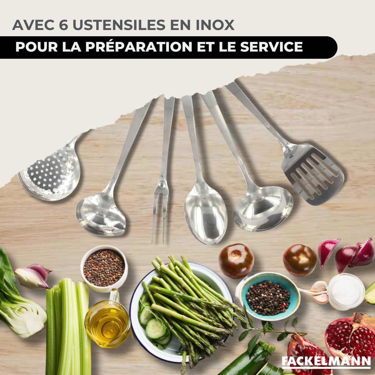 Batterie De Cuisine Avec 3 Poêles Et 3 Casseroles Avec 6 Ustensiles De Cuisine Fackelmann Généva Brillant Oxford - Inox/Noir
