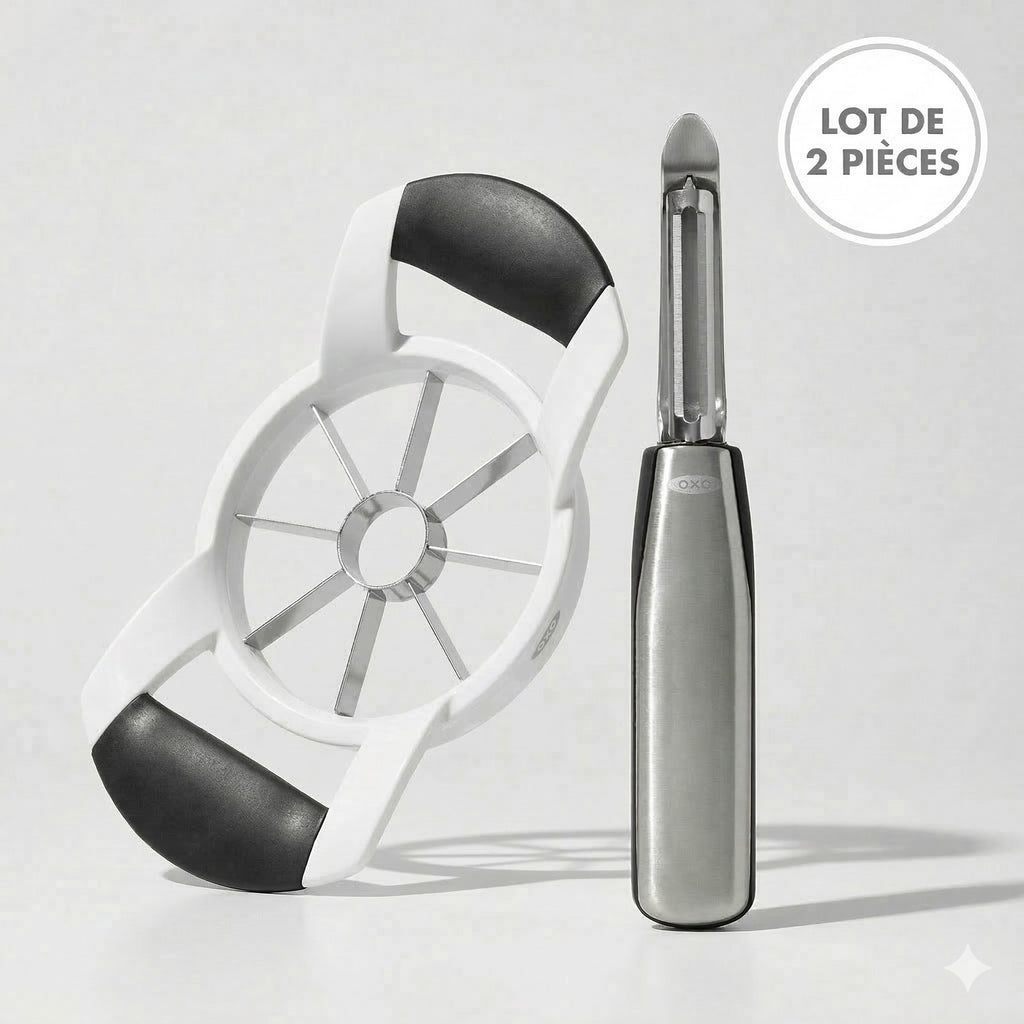 Lot : 1 Éplucheur Oscillant Inox + 1 Coupe-Pomme