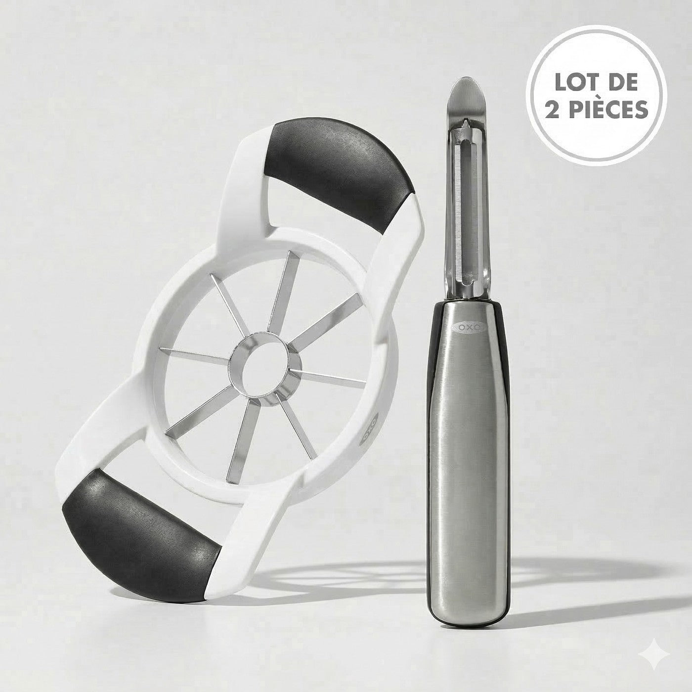 Lot : 1 Éplucheur Oscillant Inox + 1 Coupe-Pomme