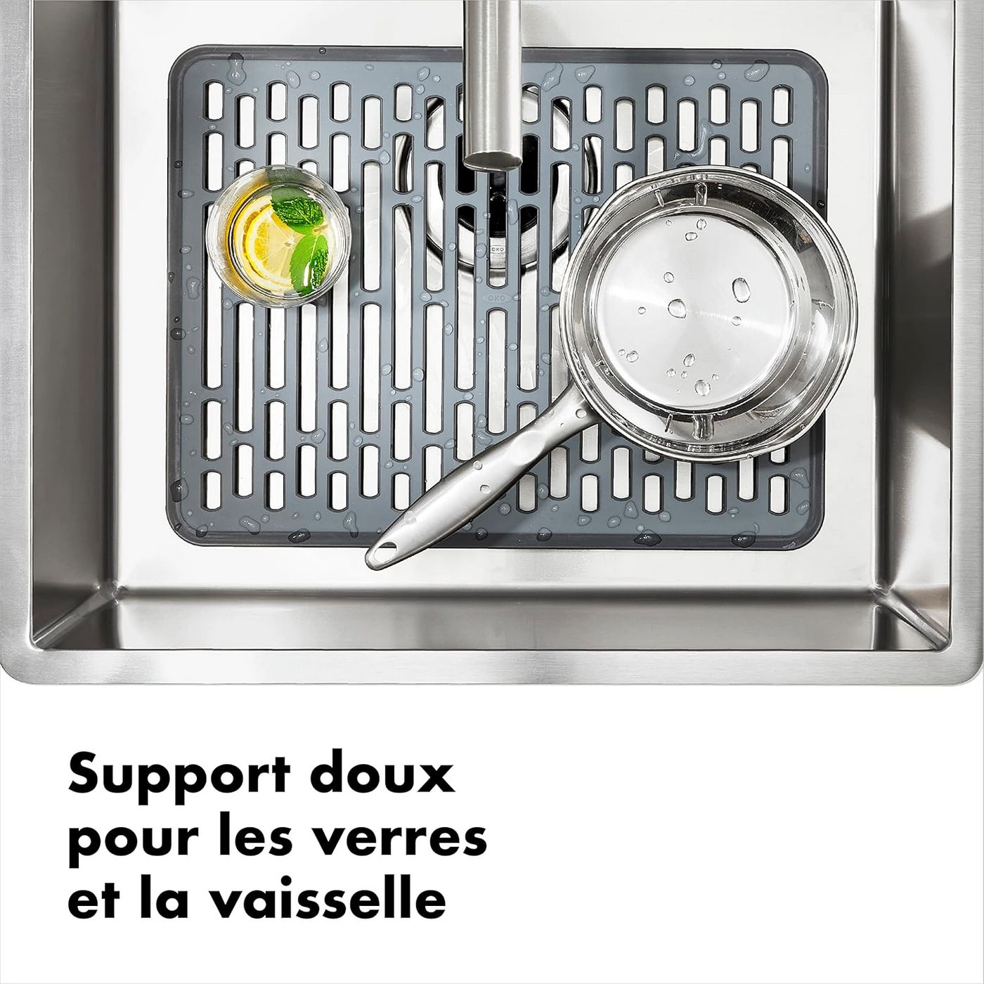 Lot : 1 Grand Tapis D'Évier En Silicone + 1 Organisateur D'Évier Inox