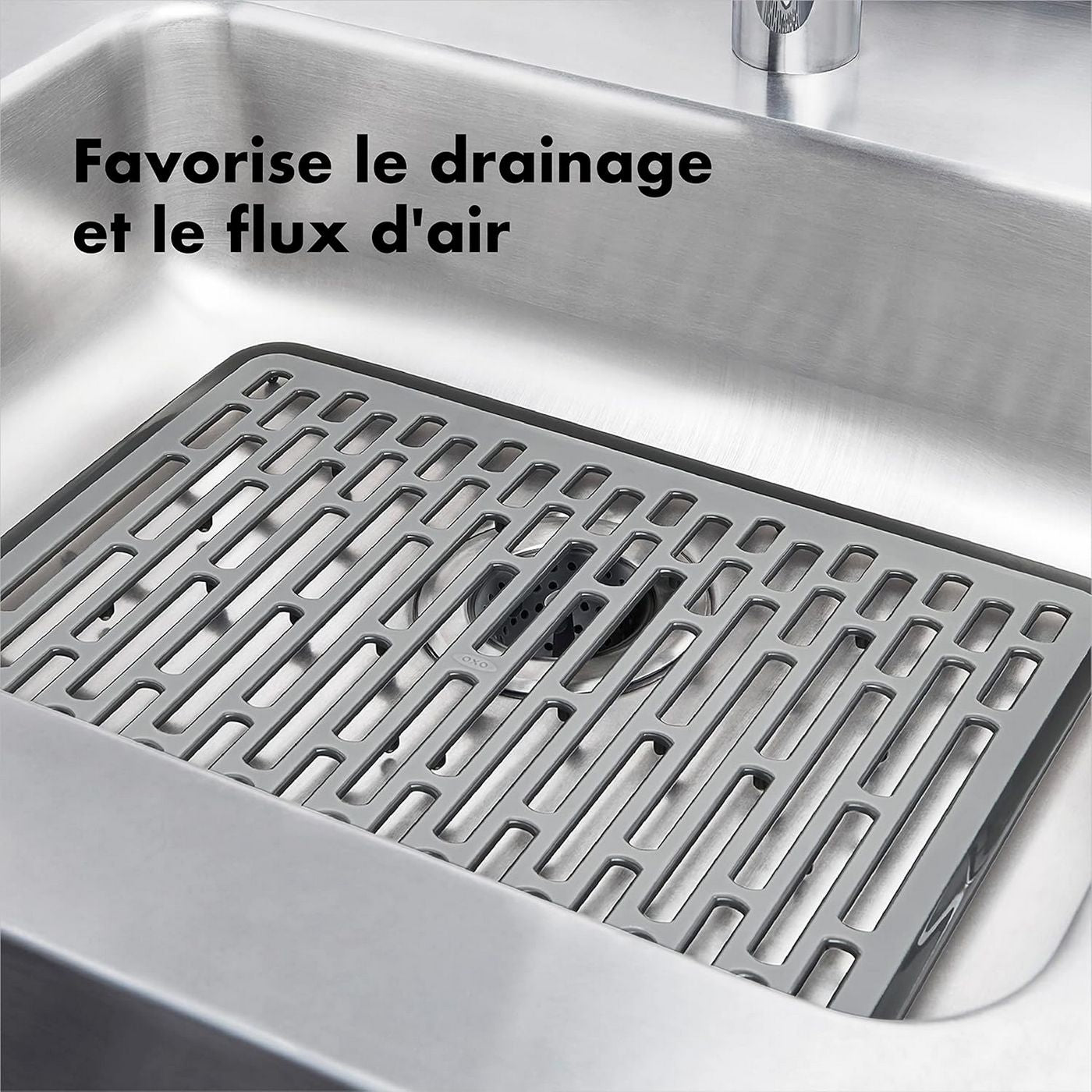 Lot : 1 Grand Tapis D'Évier En Silicone + 1 Organisateur D'Évier Inox