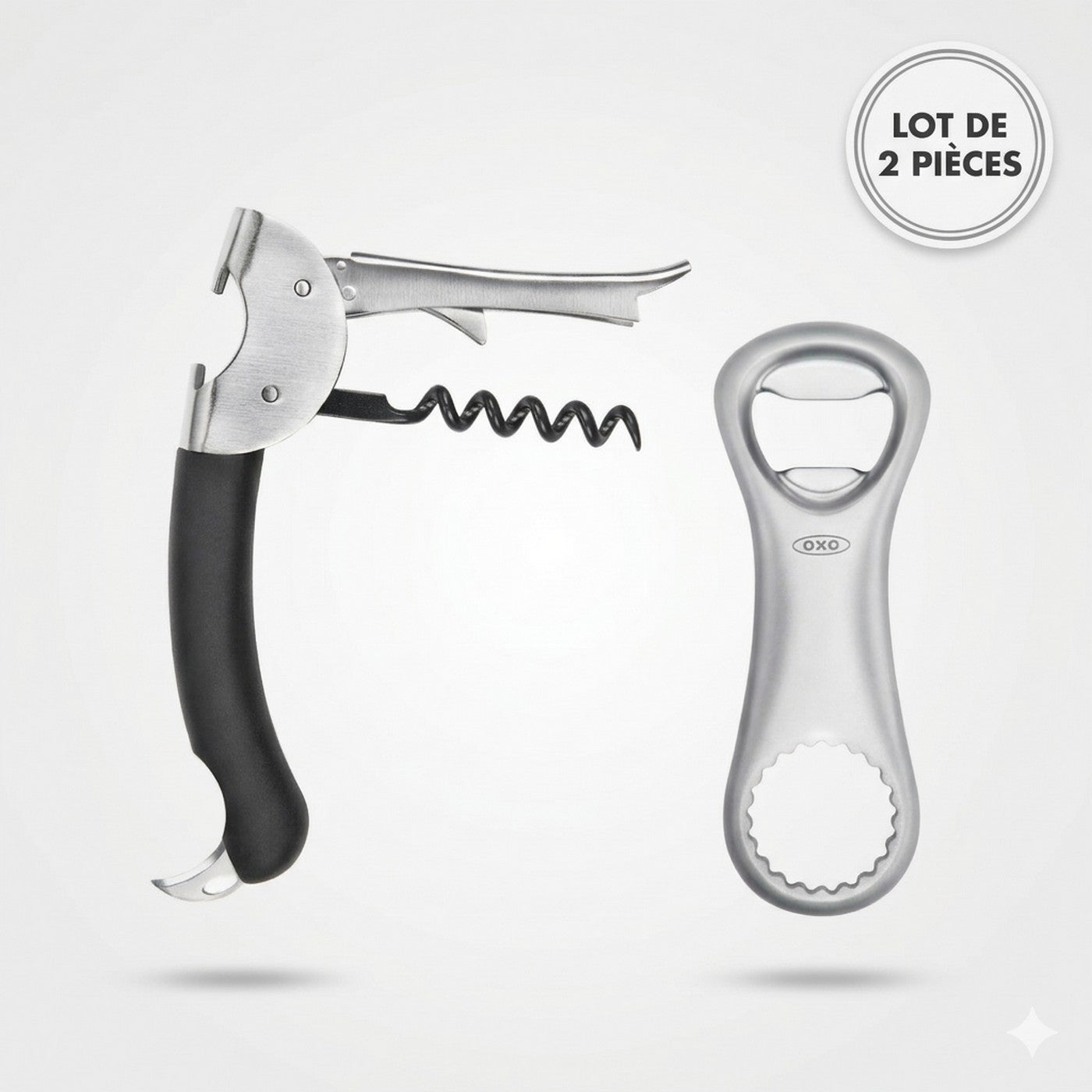 Lot : 1 Tire-Bouchon Sommelier + 1 Décapsuleur En Inox