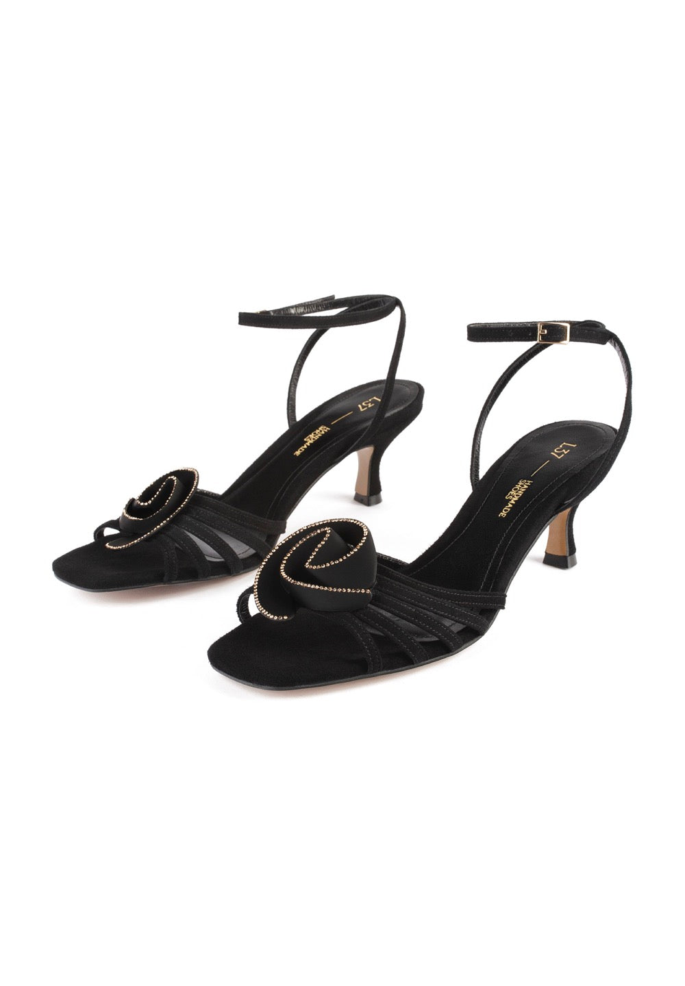 Sandalias De Tacón Dark Flower - Negro