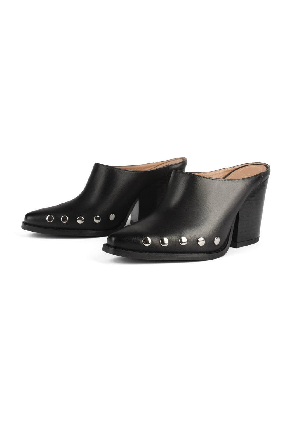 Mules de tacón con estrellas plateadas - Negro