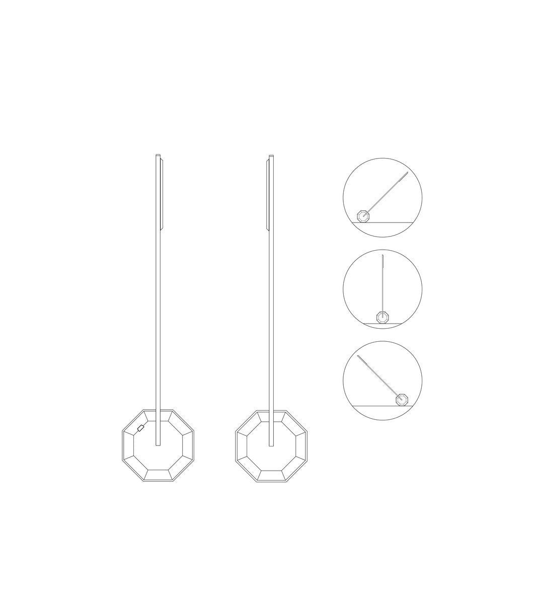 Gingko Design – Lampada da scrivania Octogon One - Marmo bianco, disegno tecnico di orecchini pendenti con forme ottagonali e schemi di movimento
