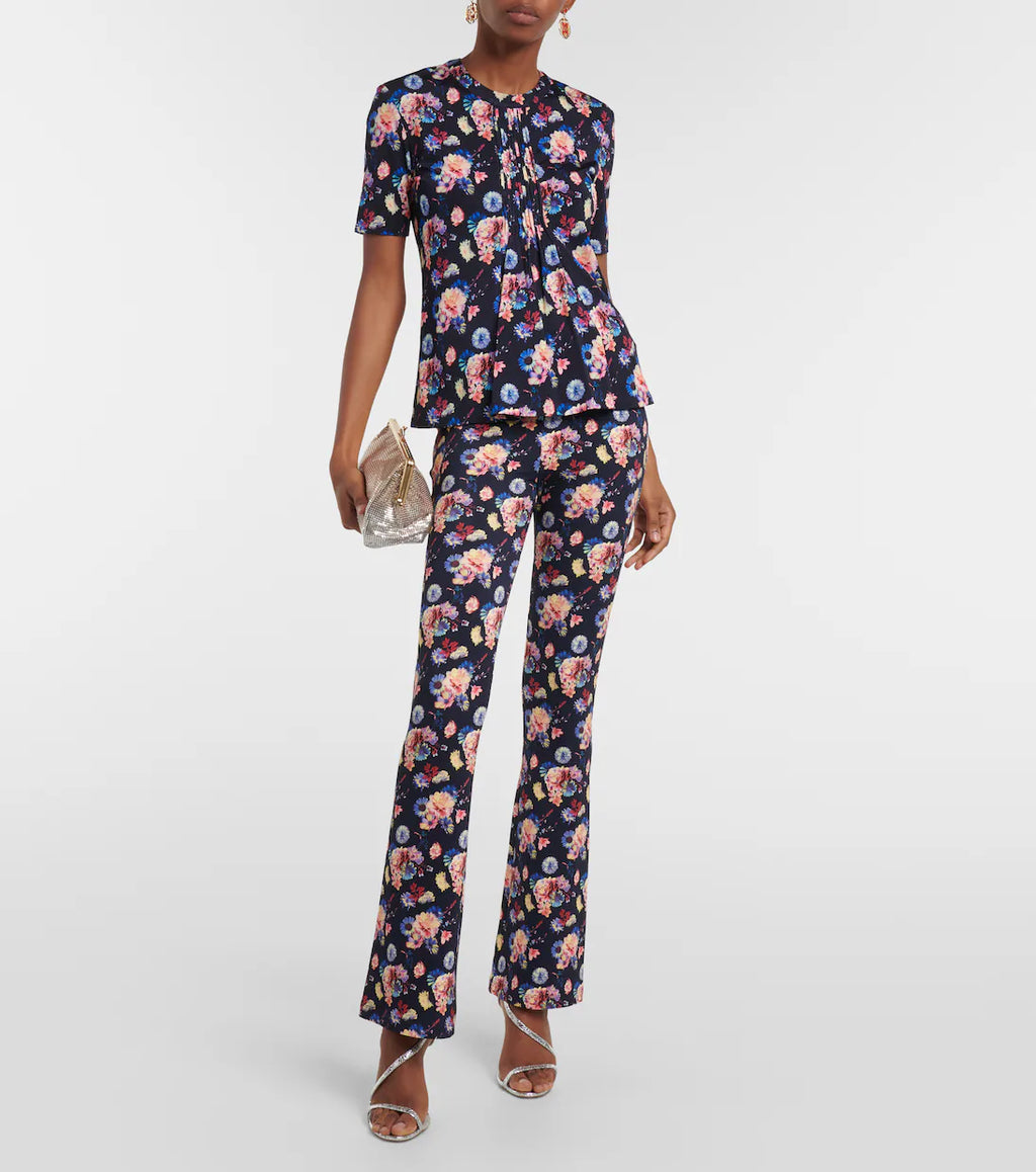 Knitted Trousers - Neon Navy Flowers