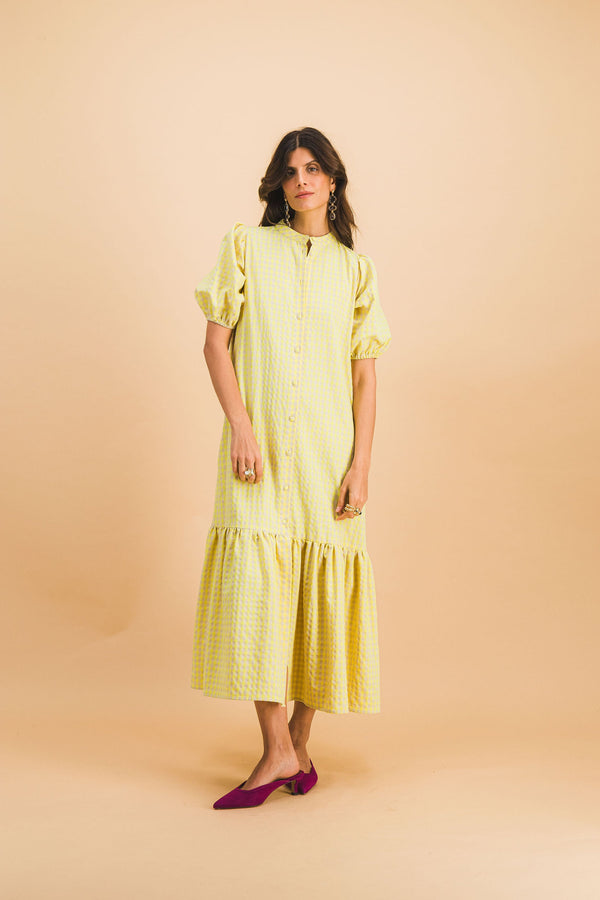 Clemence Yellow Check Dress
