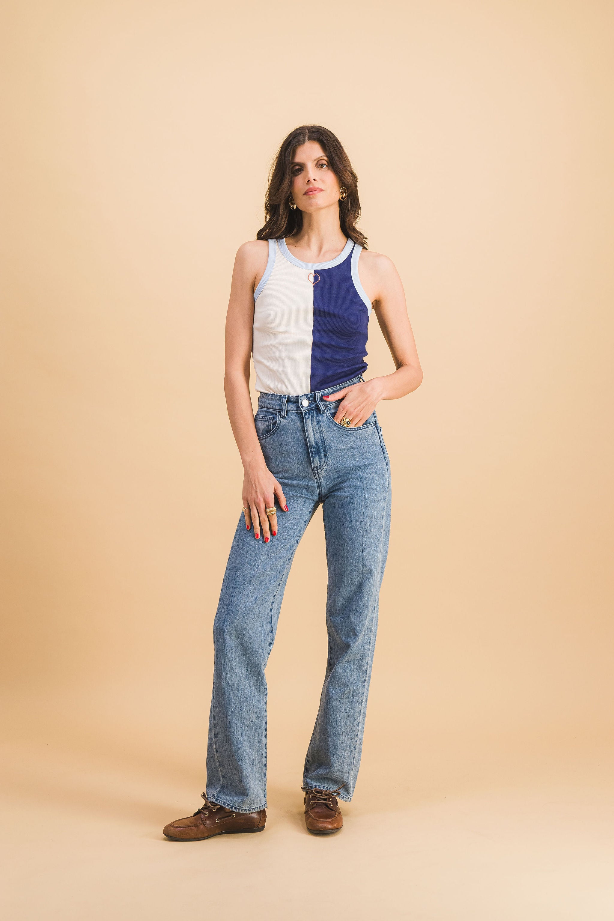 Top Abie Bicolor Azul Y Blanco