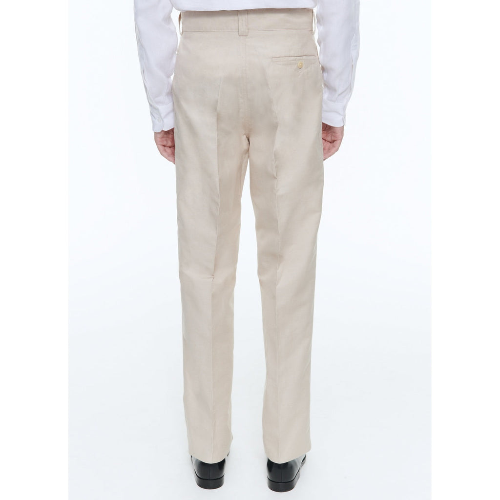 Straight Cotton And Linen Chinos - Beige