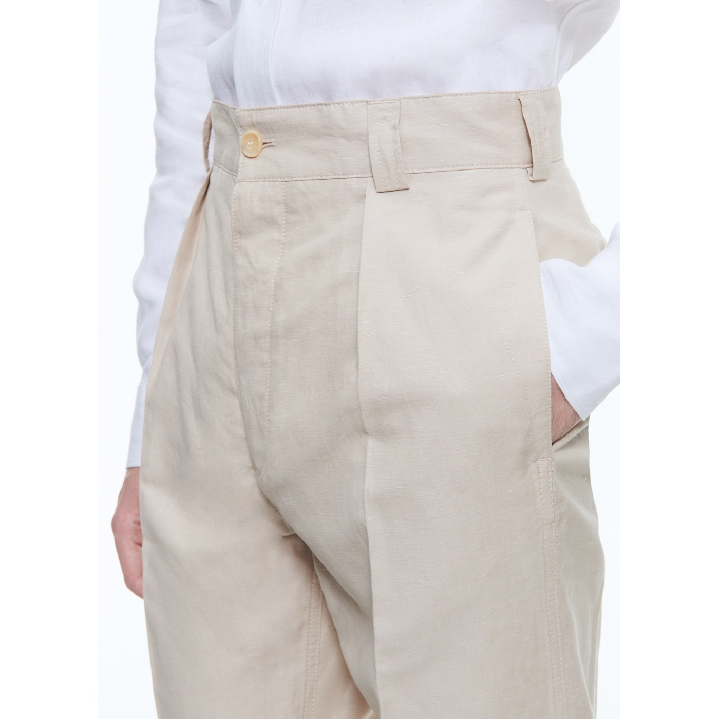 Straight Cotton And Linen Chinos - Beige