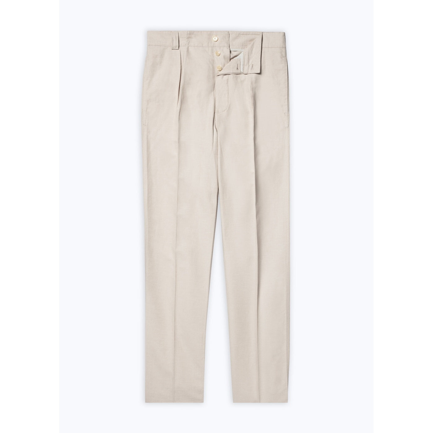 Straight Cotton And Linen Chinos - Beige