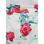 Raka chinos i canvas med blommönster - Blommönster i grönt, rosa och vitt