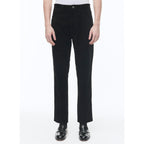 Pantalón recto de piel ante con cinco bolsillos - Negro