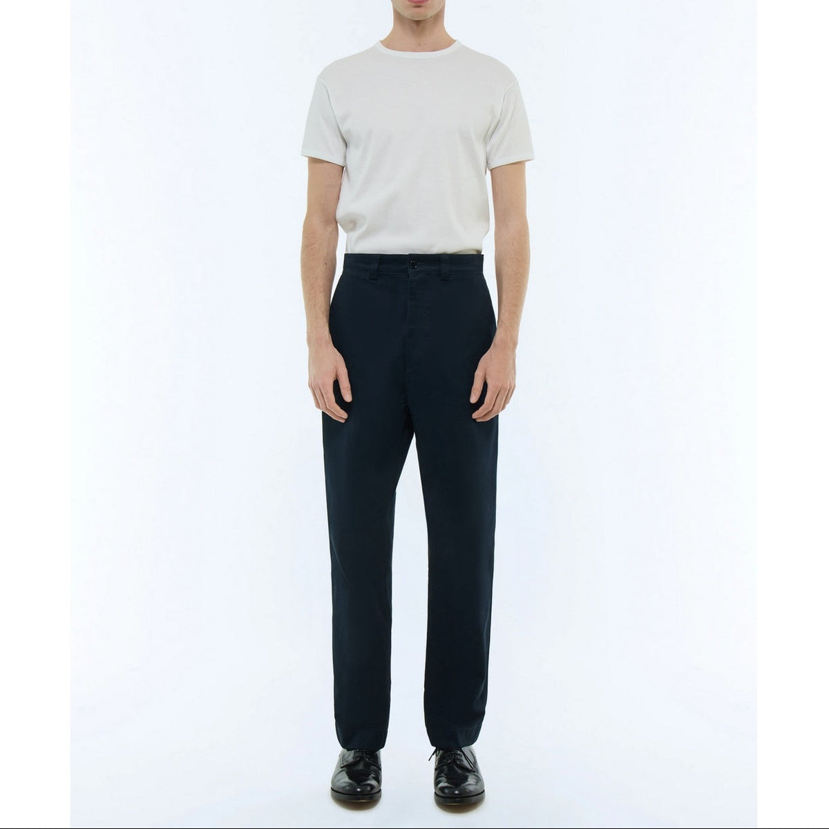 Chino Droit En Serge De Coton - Bleu Marine