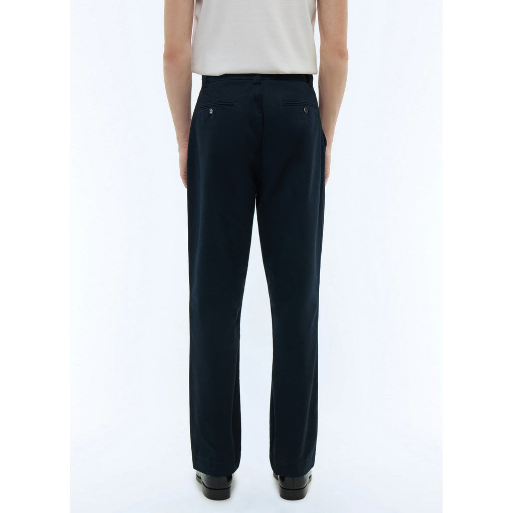 Chino Droit En Serge De Coton - Bleu Marine