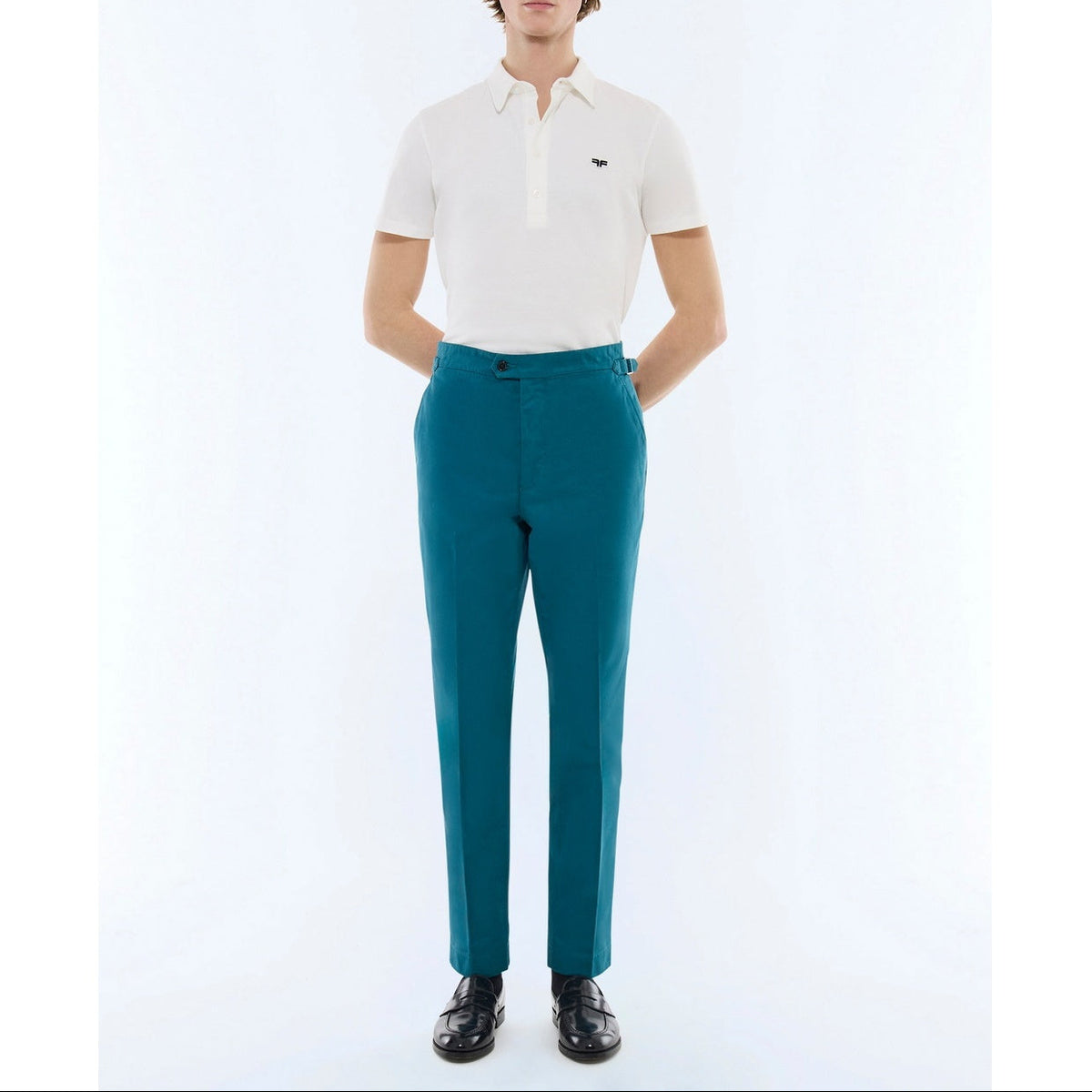 Chino Ajusté En Toile De Coton - Bleu De Prusse