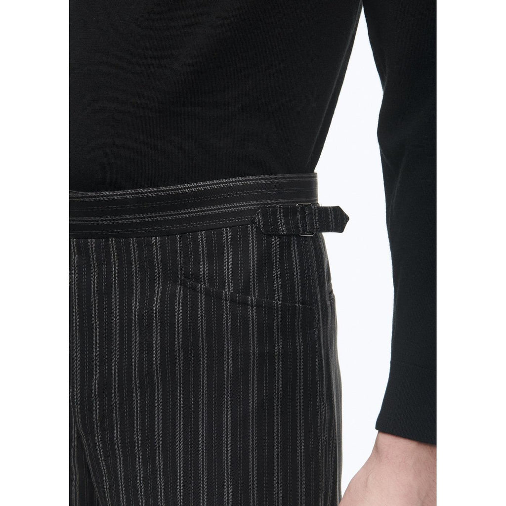 Pantalón Entallado de Lana Virgen - Negro - Rayas Irregulares