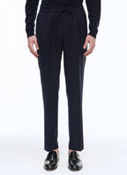 Fursac - Pantalon Élastiqué En Toile De Laine - Bleu Carbone - Homme