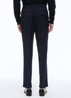 Fursac - Pantalon Élastiqué En Toile De Laine - Bleu Carbone - Homme