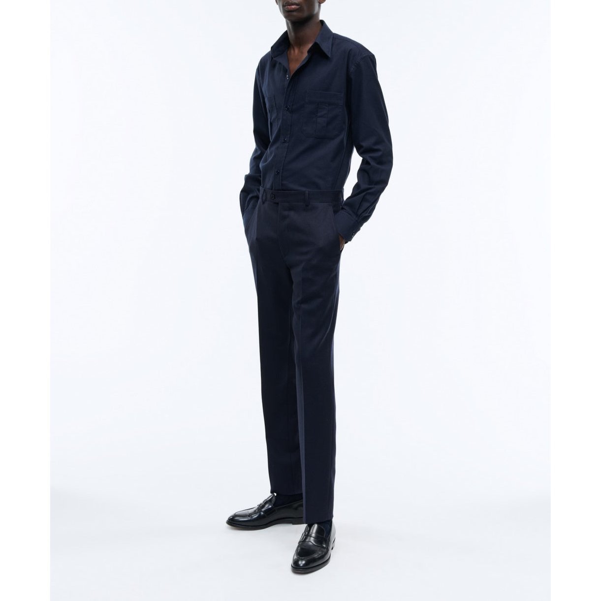 Fursac - Pantalon En Flanelle De Laine Armurée - Marine