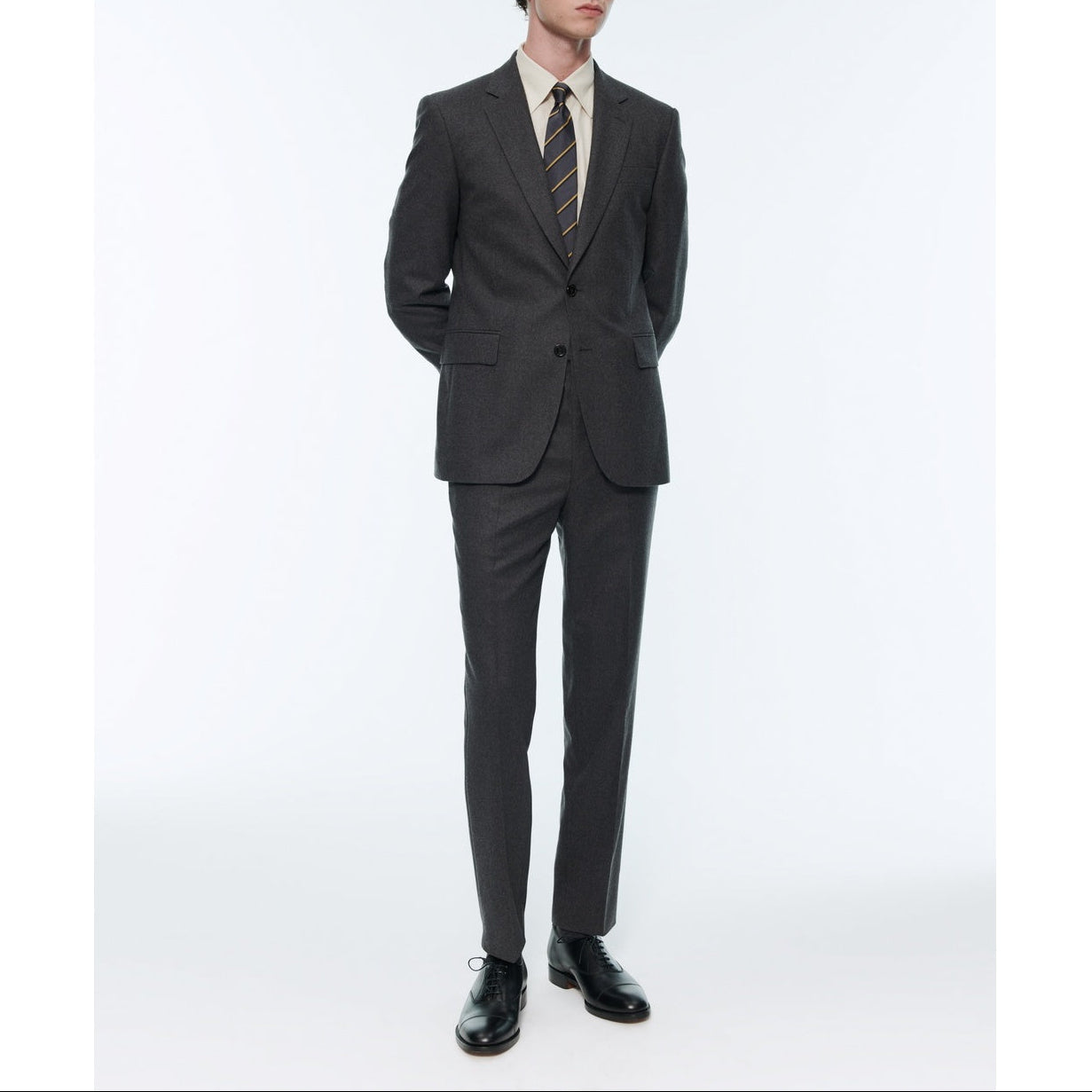 Fursac - Pantalon Costume Flanelle Stretch Unie Gris Foncé - Acier