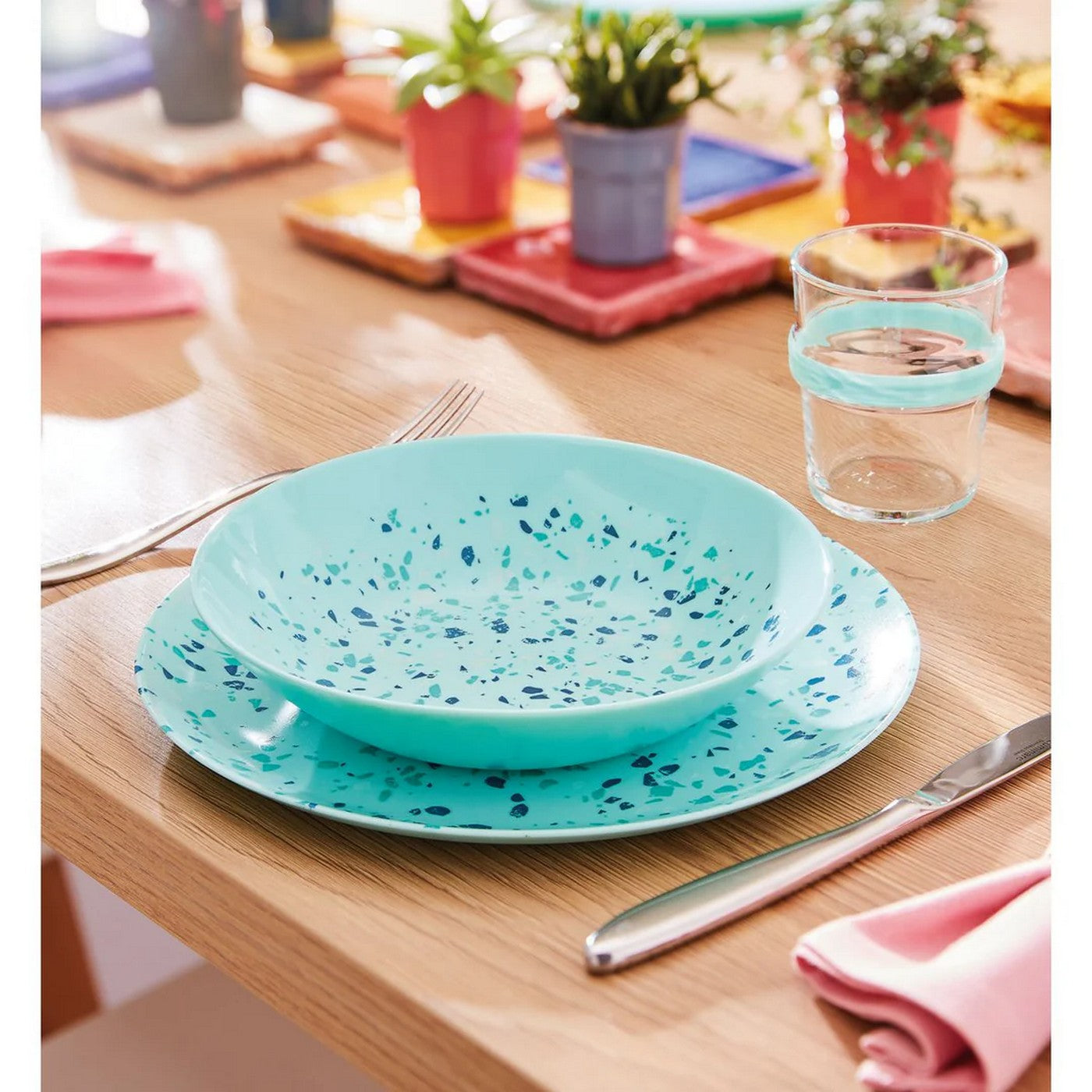 Venezia - 6 Assiettes Creuses Venizia - Verre Opale Extra Résistant - Bleu - 20Cm - Luminarc