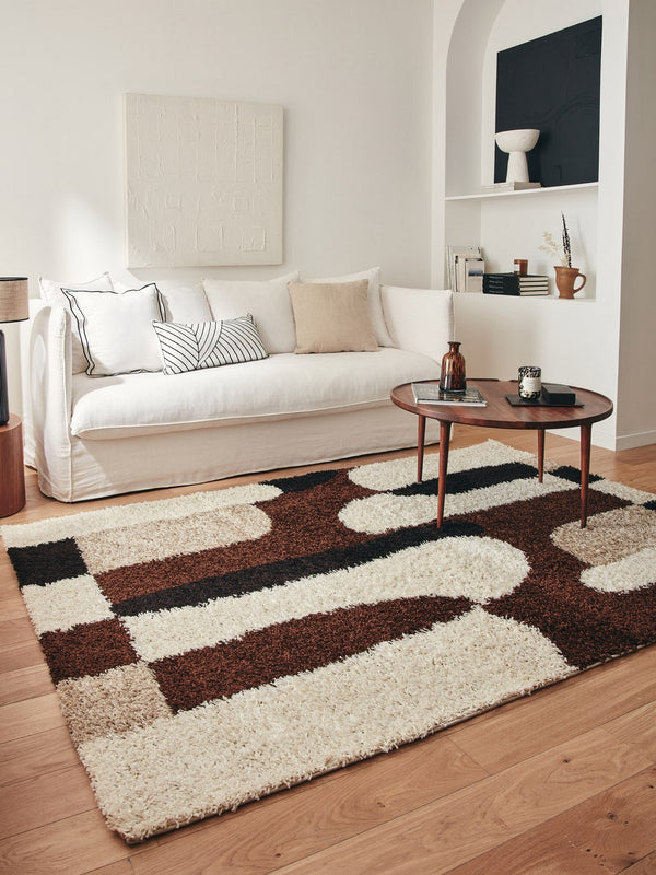 Alfombra Palermo Shaggy 1063 - Estampado Geométrico - Marrón - Interior