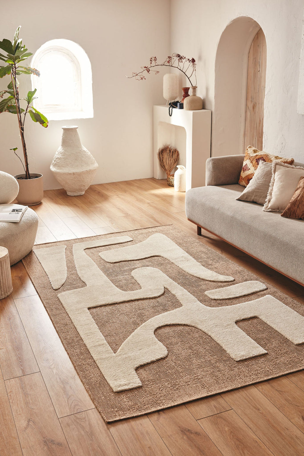Rustic rug with beige relief pattern: PAL9491BLA PALMA