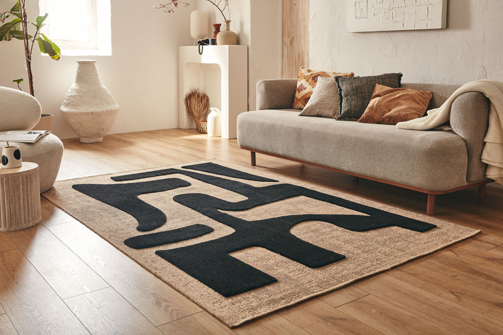 Rustic rug with black pattern: PAL9491NOI PALMA