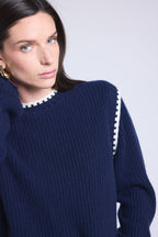Jersey de cuello redondo con hombros en contraste Paloma - Azul marino azul cielo - Mujer