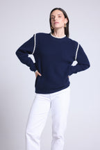 Jersey de cuello redondo con hombros en contraste Paloma - Azul marino y blanco - Mujer