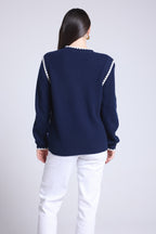 Jersey de cuello redondo con hombros en contraste Paloma - Azul marino y blanco - Mujer