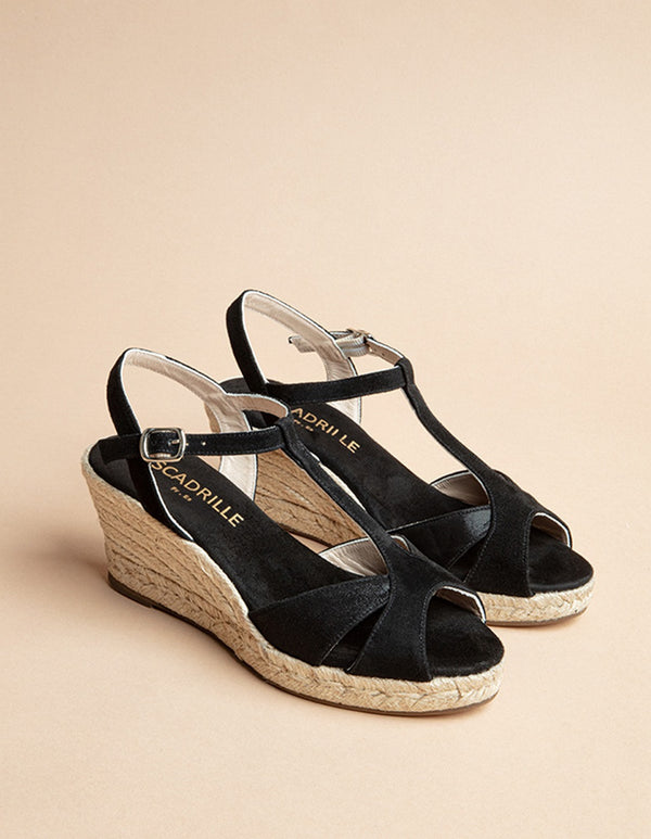 Espadrilles Mi-Talon Palombaggia - Cuir Daim Noir - Femme