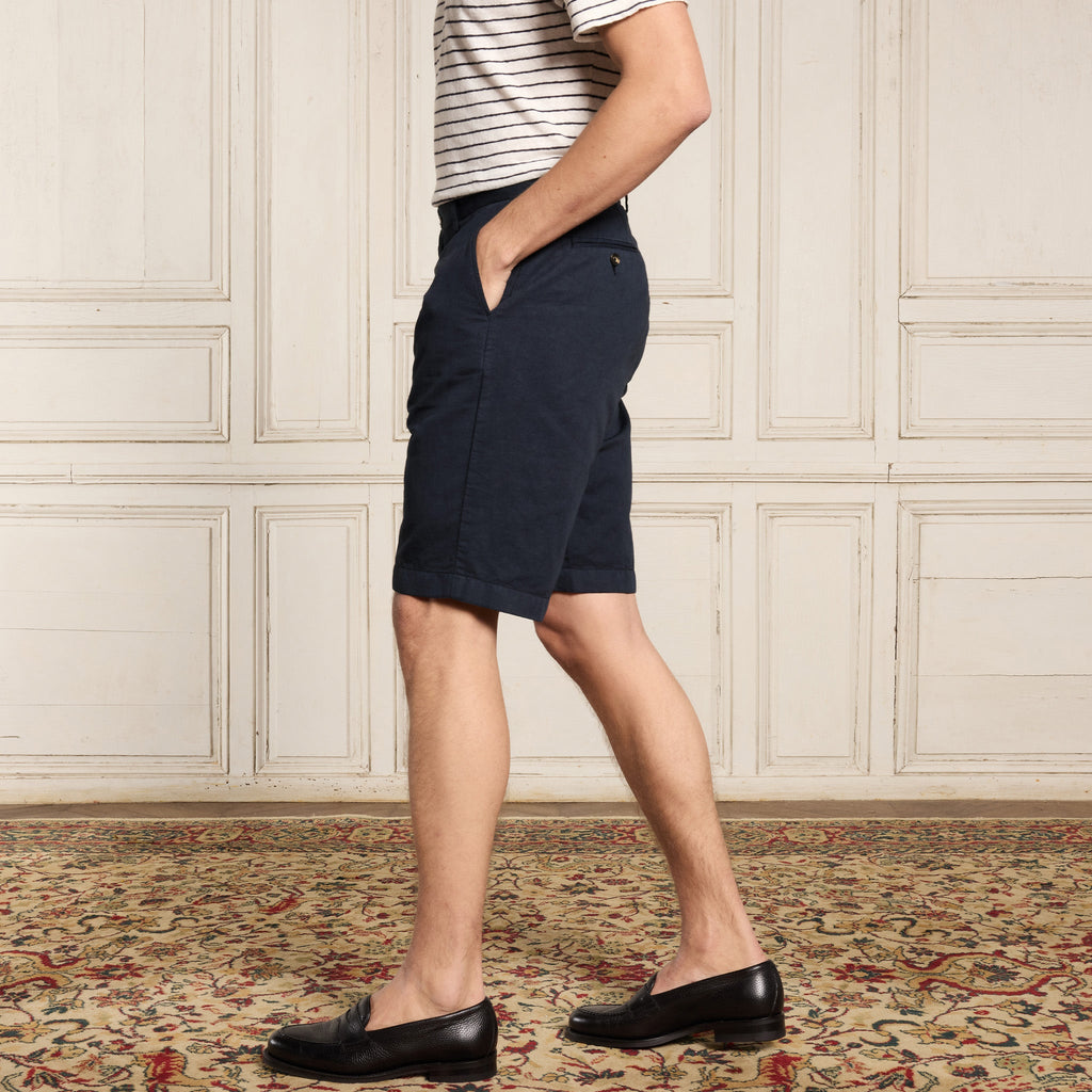 Short En Coton Et Lin Marine
